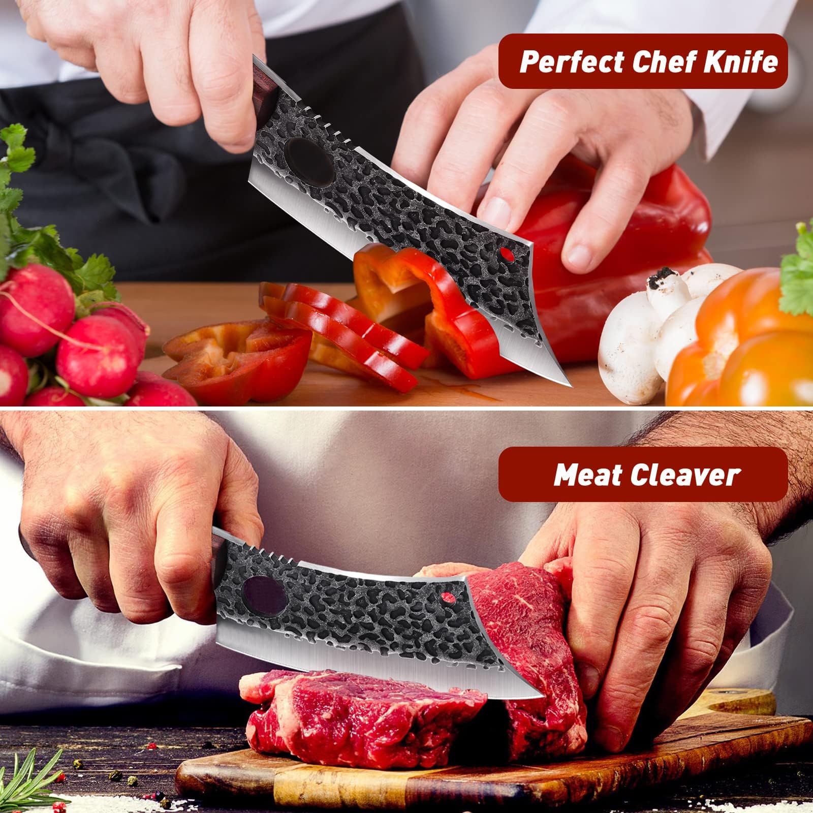 ROCOCO Butcher Cleaver Knife Set - 3PCS Serbian Chef Viking Boning Knife