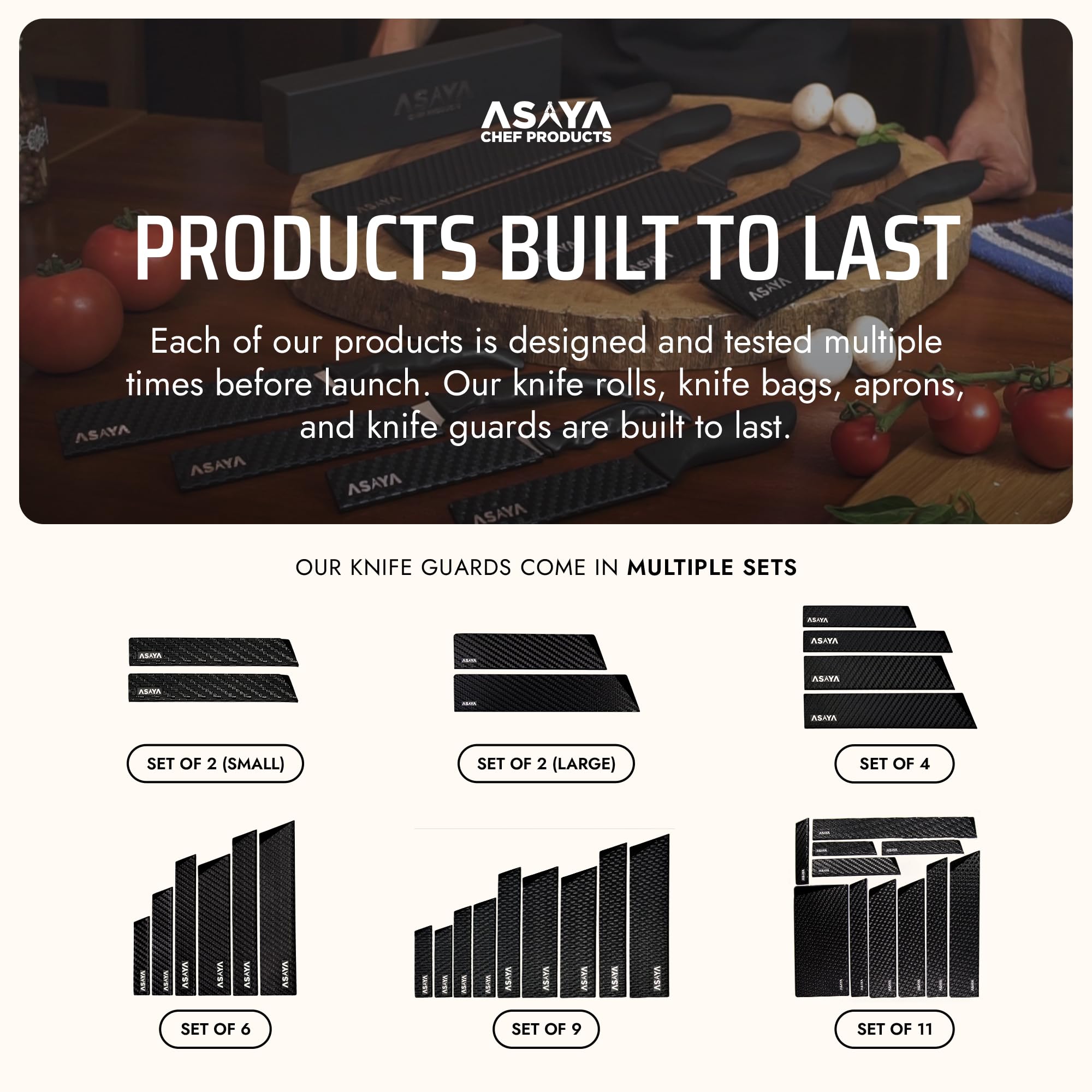 Asaya Professional Chef Knife Edge Guards – 2 Piece Knives Universal Covers, 8.5 x 2 and 10.5 x 2 - Extra Strength ABS Plastic and Food Safe Kitchen Knife Sheath Covers -Knife Not Included (2 Piece)
