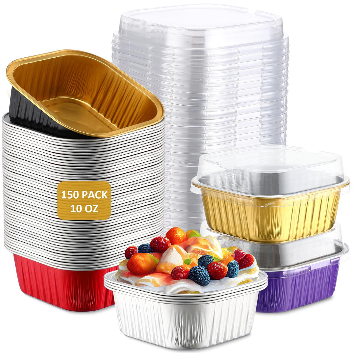 Aoriher 150 Pcs 10 oz Mini Cake Pans with Lids Sky Blue