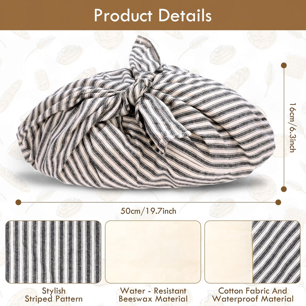 yeload 2 Pack Beeswax Bread Bags, Striped Linen Bento Bags, 14" Cotton Loaf Bag, Reusable Organic Food Storage, Sourdough Bag, Rustic Farmhouse Azuma Bukuro Origami Wrap for Baked Gifts (Red, 2)