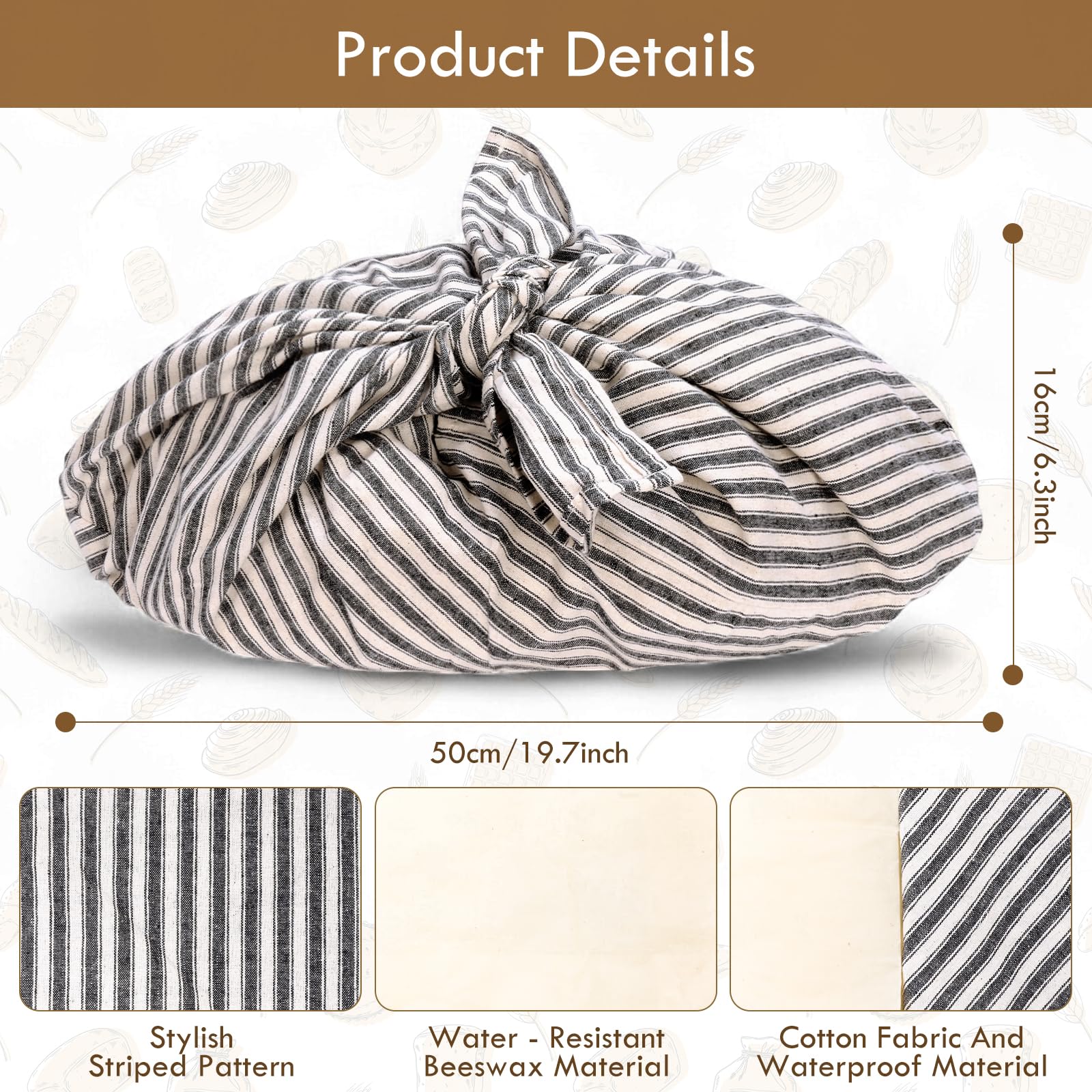 yeload 2 Pack Beeswax Bread Bags, Striped Linen Bento Bags, 14" Cotton Loaf Bag, Reusable Organic Food Storage, Sourdough Bag, Rustic Farmhouse Azuma Bukuro Origami Wrap for Baked Gifts (Red, 2)