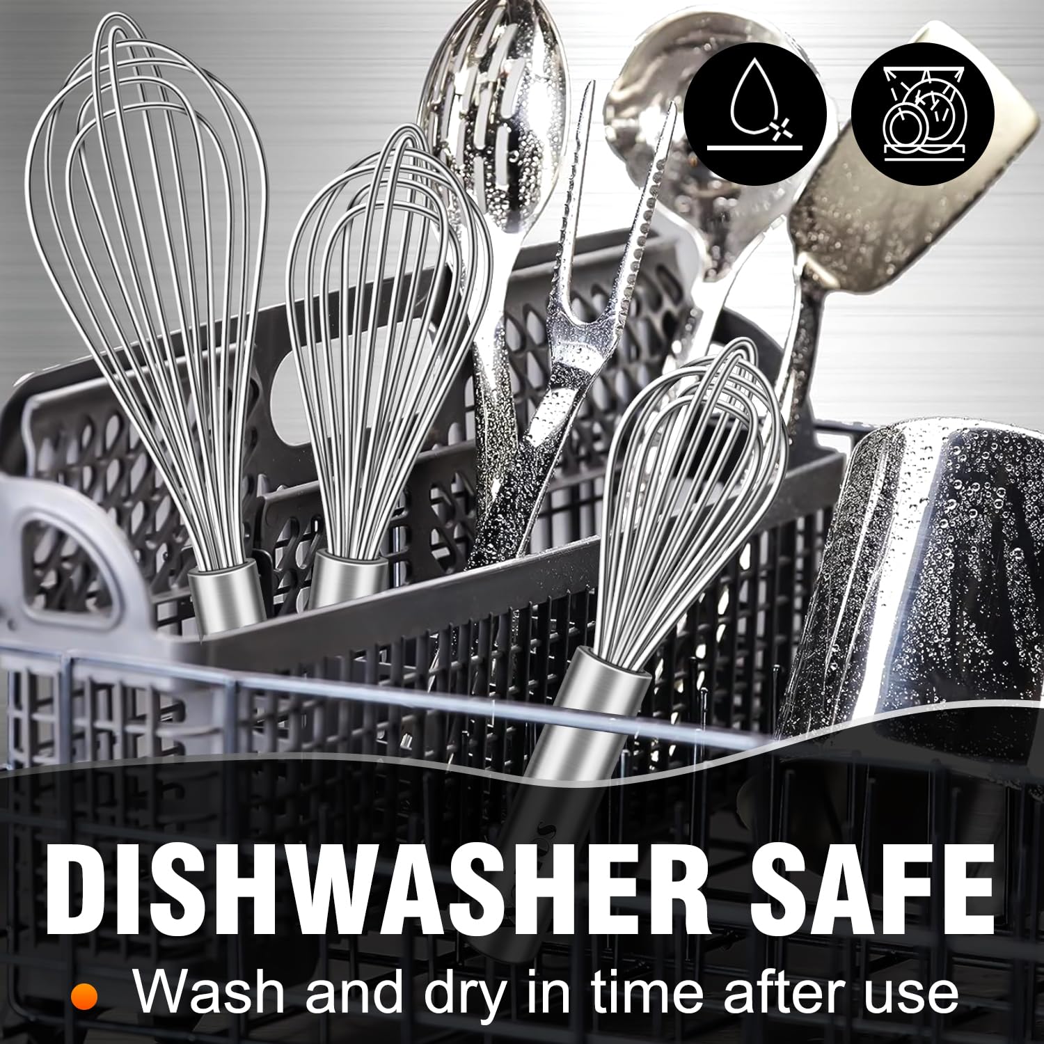 Walfos Whisk,304 Stainless Steel whisk,No-Rust 7+9+11inch Whisks for cooking Nice for Blending,Whisking,Beating.Heat resistant 600°F Dishwasher Safe. Heavy duty kitchen whisk.SILVER