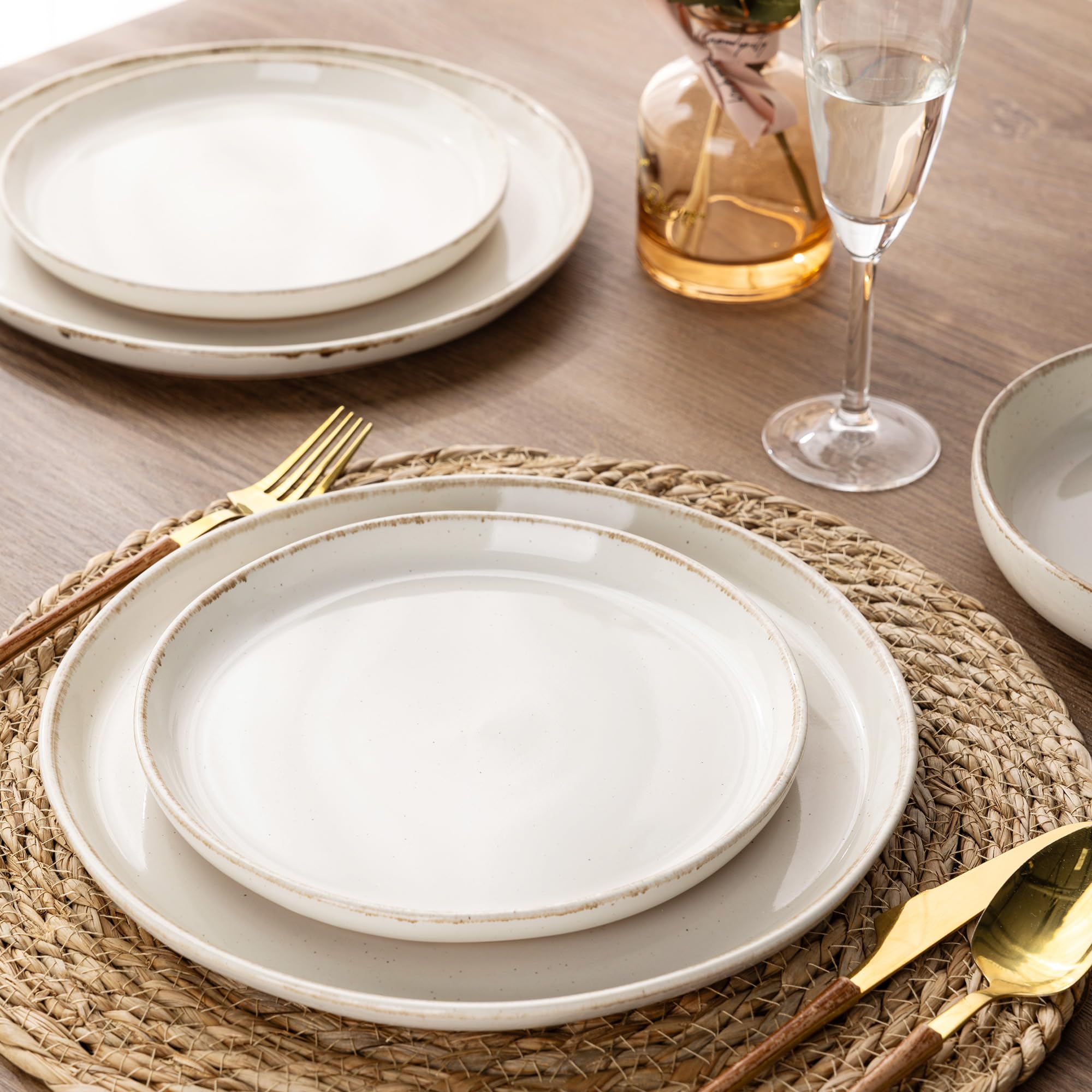 AmorArc Dinnerware Sets with Pasta Bowls for 4, Handpainted Stoneware Plates and Bowls Set with Rustic Terracotta Underside, Scratch Resistant Dishes Set, Dishwasher & Microwave Safe, 16 Pcs