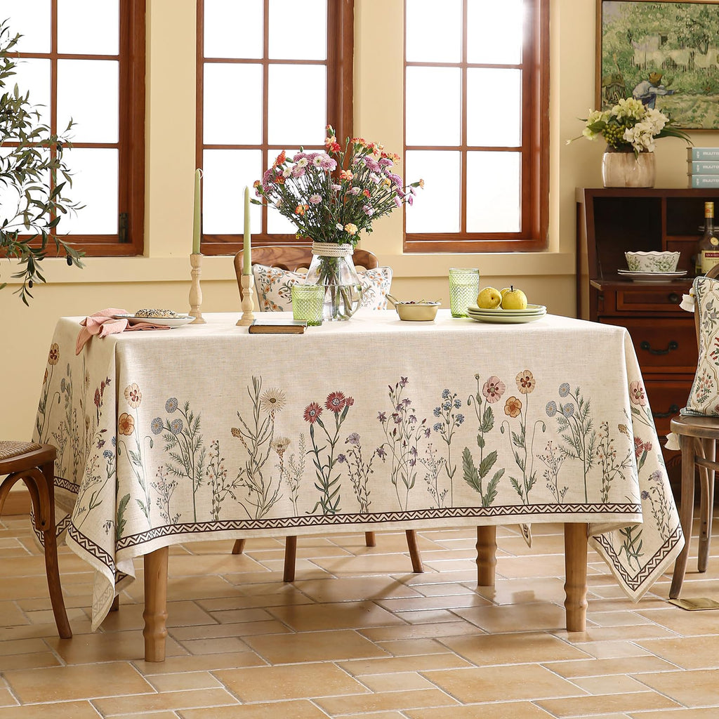 ISAENNE Designer Linen Rectangular Tablecloth,102"x63"-Serenity G