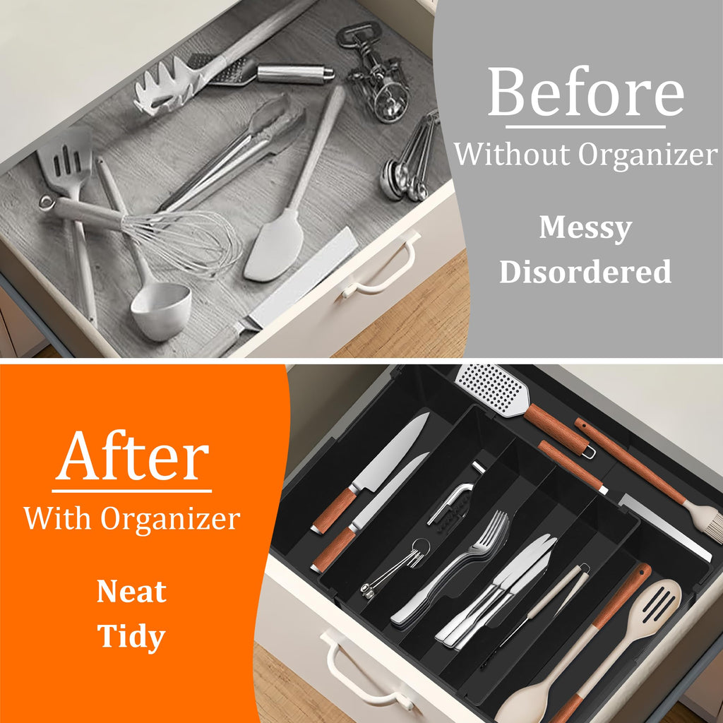 Spaclear Expandable Large Silverware Organizer - BPA-Free Food-Safe Utensil Drawer Organizer Adjustable Kitchen Drawer Organizer Flatware Cutlery Tray, Classified Storage for Spoons Forks Knives