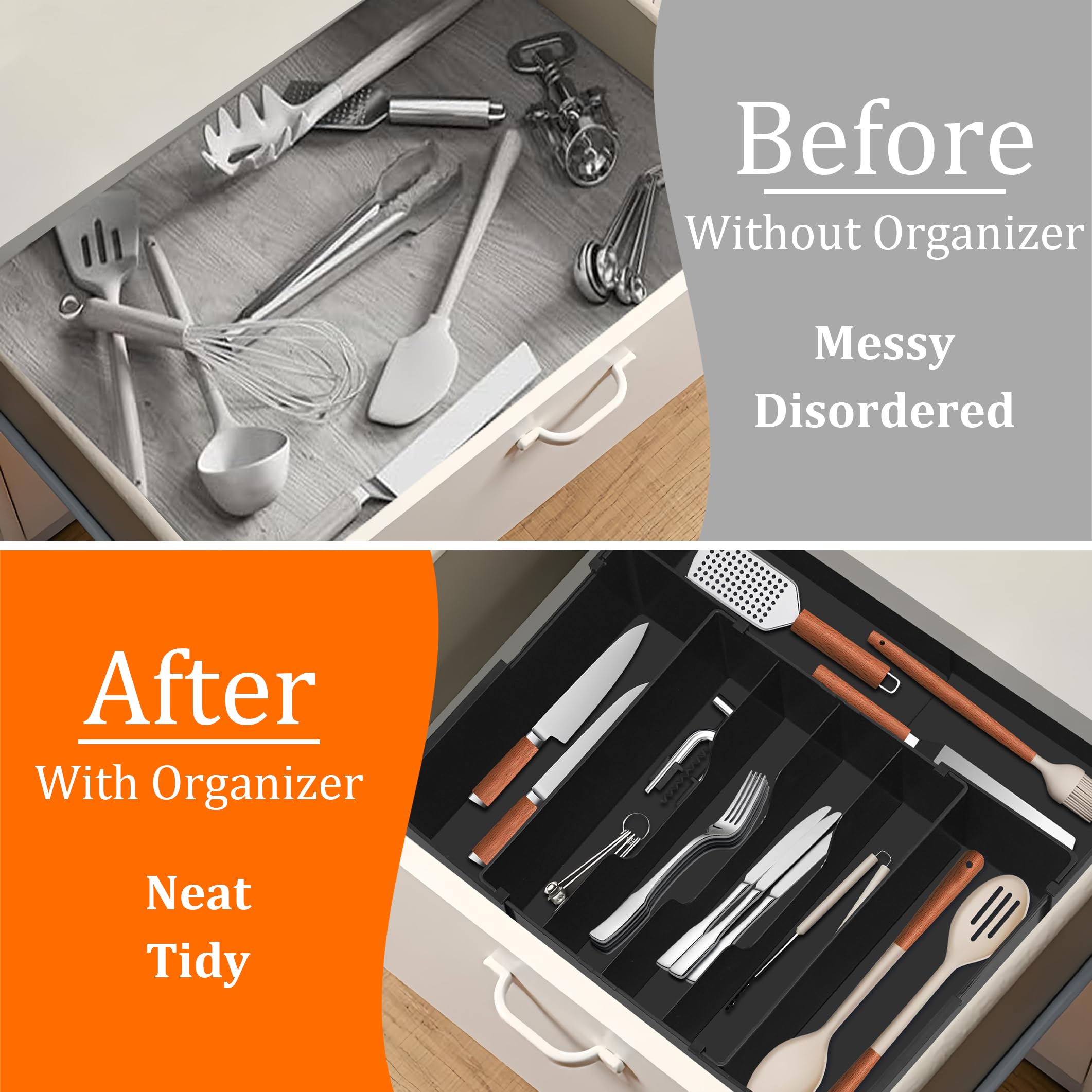 Spaclear Expandable Large Silverware Organizer - BPA-Free Food-Safe Utensil Drawer Organizer Adjustable Kitchen Drawer Organizer Flatware Cutlery Tray, Classified Storage for Spoons Forks Knives