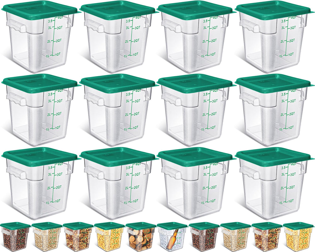 Yungyan 12 Pcs 4 Qt Commercial Food Storage Containers with Lids Restaurant Square Airtight Food Storage Containers Clear Cereal Containers for Kitchen Freezer Dishwasher Pantry(Blue Lid)