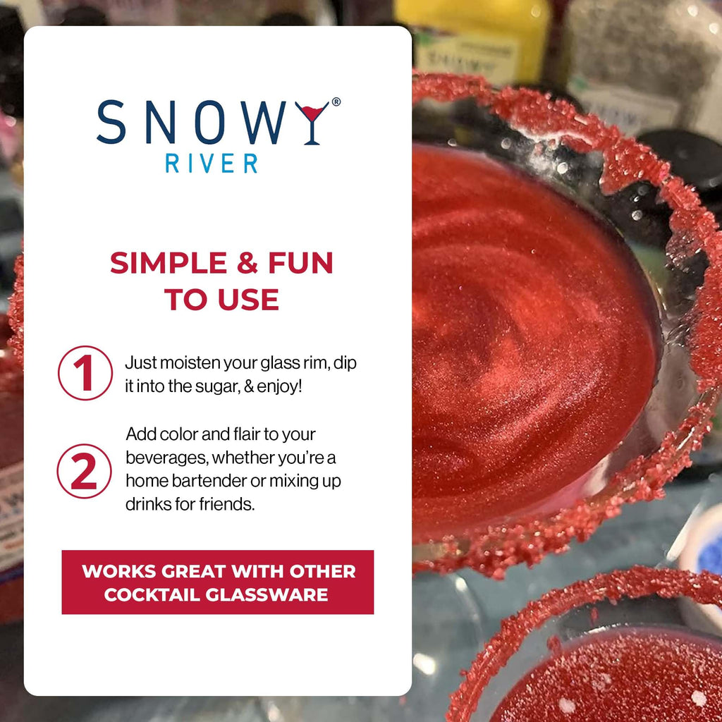 Snowy River Natural Cocktail Sugar Rimmer - Kosher Certified Naturally Colored Beverage Rimming Sugar for Cocktails, Margaritas, Drinks (Red, 80oz)