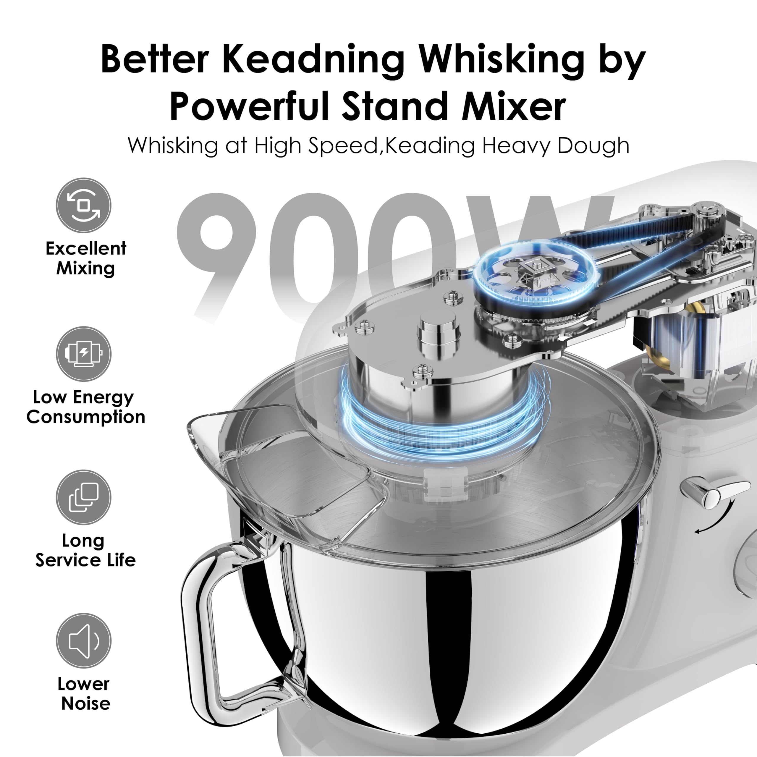 Kitchen in the box Stand Mixer - 6.5 Quart Mixing Bowl with Handle, 900 Watt Heavy Bread Dough Standing Mixers Tilt-head with Dough Hook, Whisk, Flat Beater and Splash Guard (Black)