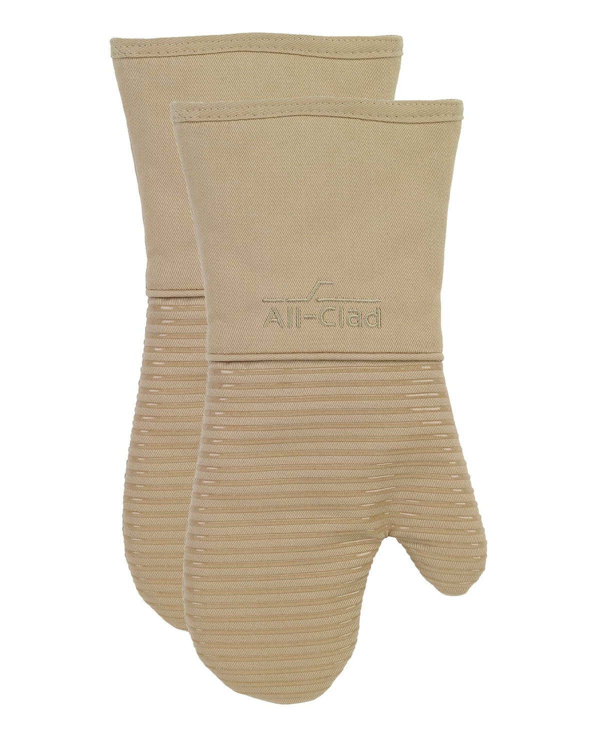 All-Clad Silicone Oven Mitts: Heat Resistant to 500 Degrees - 100% Cotton & Silicone, 14"x7" Pot Holders for Kitchen and Barbeque, 2-Pack, Almond