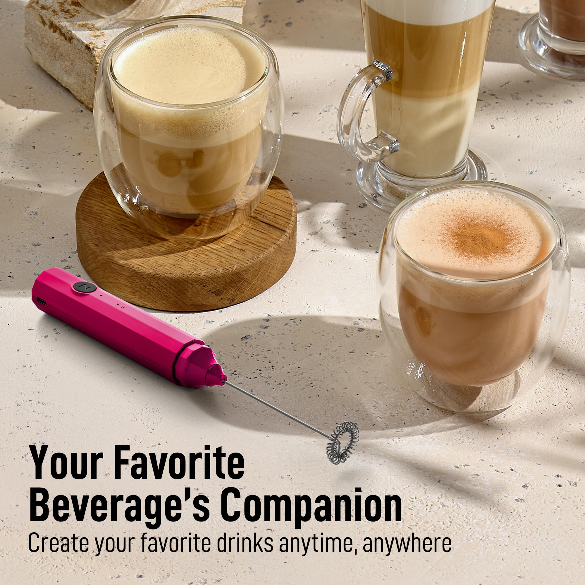 Zulay Froth N Go Milk Frother – Rechargeable 3-in-1 Handheld Frother Wand with Travel Case & USB-C Charger – Single, Double & Egg Whisk for Latte, Cappuccino, Matcha, Protein Shakes – Dragonfruit