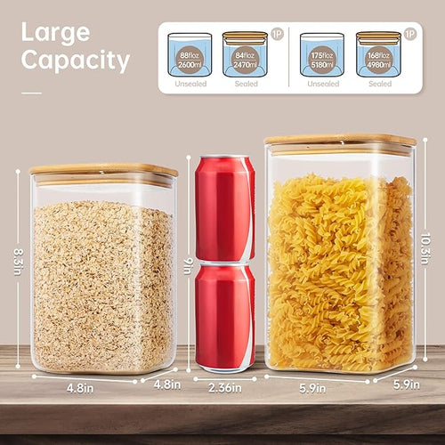 168oz & 84oz Large Glass Storage Containers with Lids for Pantry Storage-2P