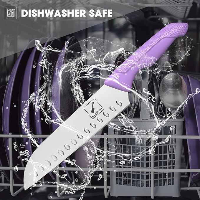 imarku® Kitchen Knife Set, Sharp Knives Set with Built-in Sharpener, Stainless Steel Block Knife Set and Non-Slip Ergonomic Handle, Dishwasher Safe, 14 PCS Professional Knife Set for Gift, Lavender