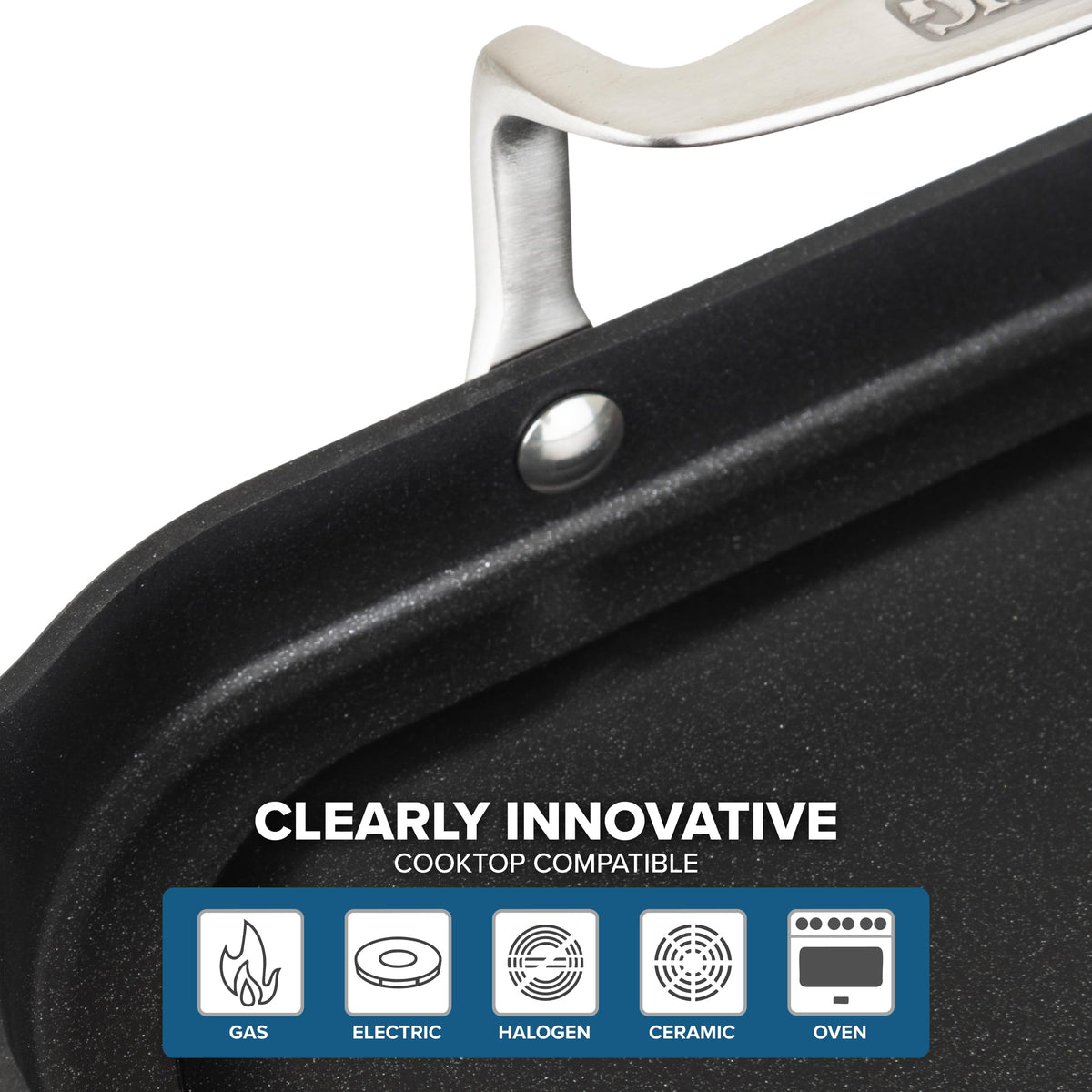 Viking Nonstick Double Burner Griddle, 19 x 11 Inch Hard Anodized Kitchen Grill Pan with Handles, Oven Safe, Works on Gas, Ceramic, and Electric Stove Top