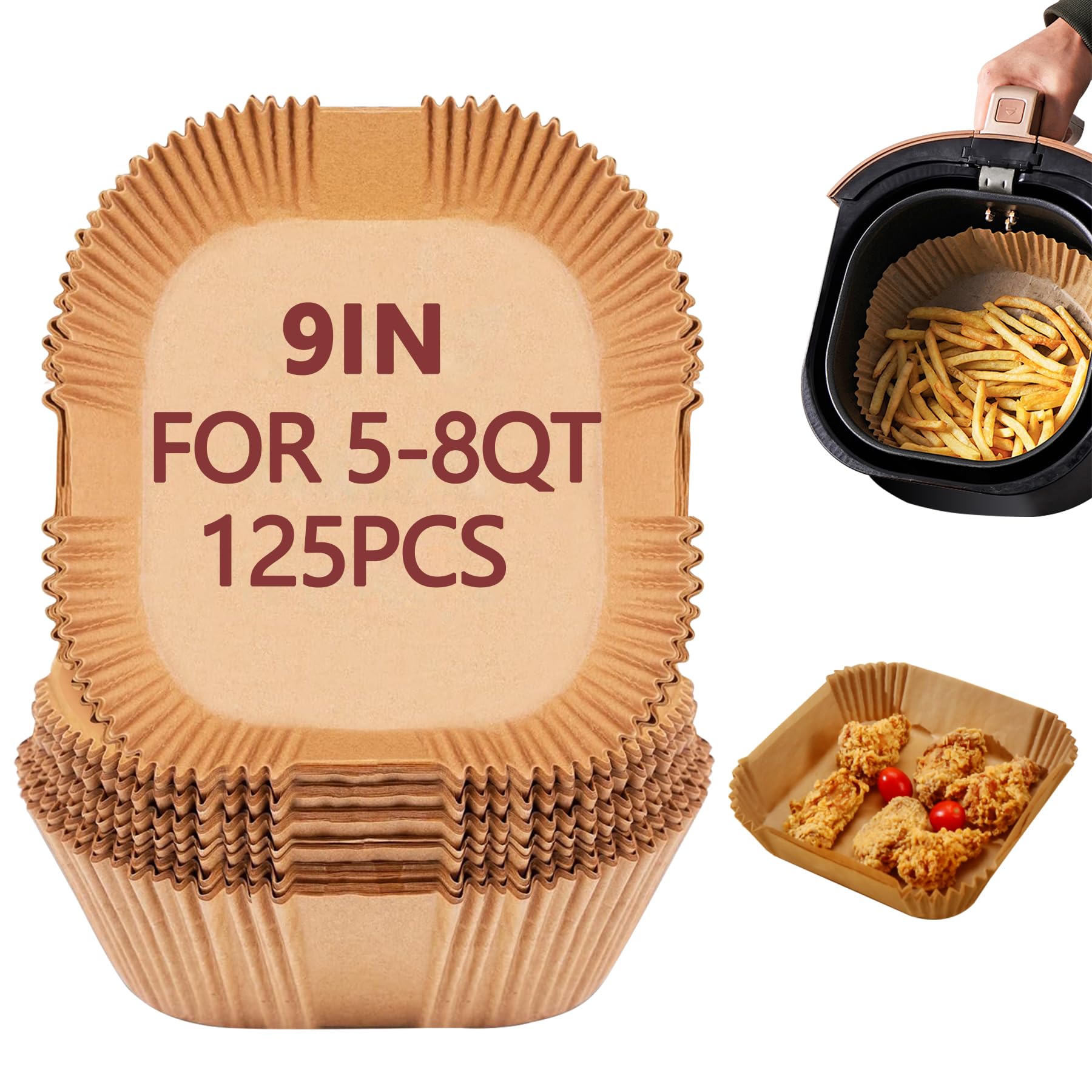 9 Inch Air Fryer Liners Disposable, 125 Pack Airfryer Paper for 5-8 QT