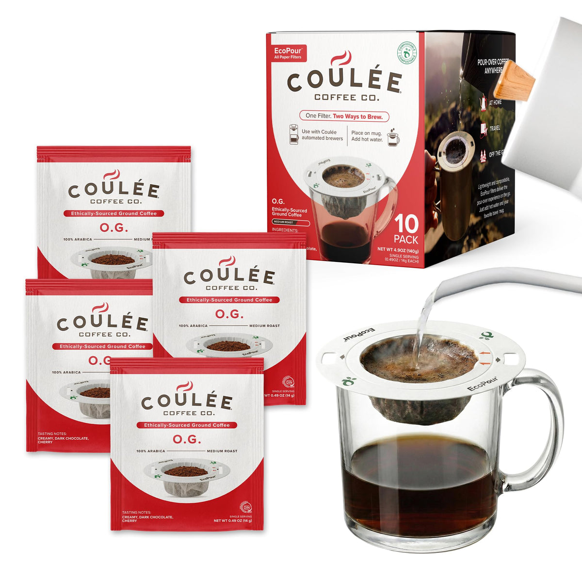 Coulée EcoPour Coffee Variety Pack, Single Serve, 4 Flavors, 20 Pack