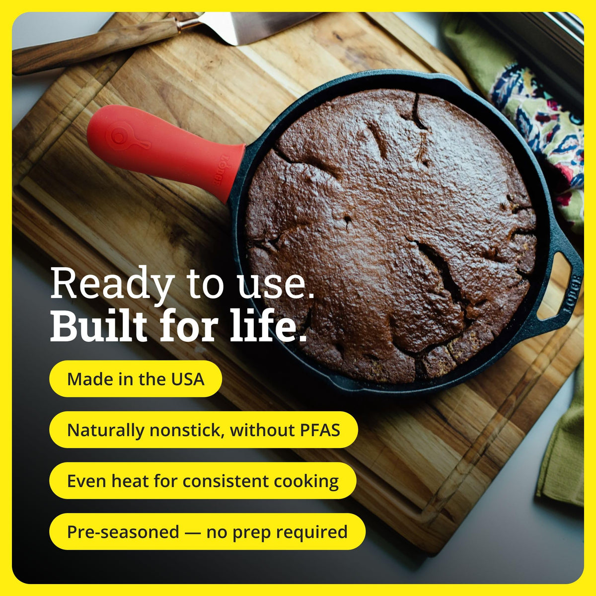 Lodge Pre-Seasoned Cast Iron Skillet with Silicone Handle Holder, 12 Inches