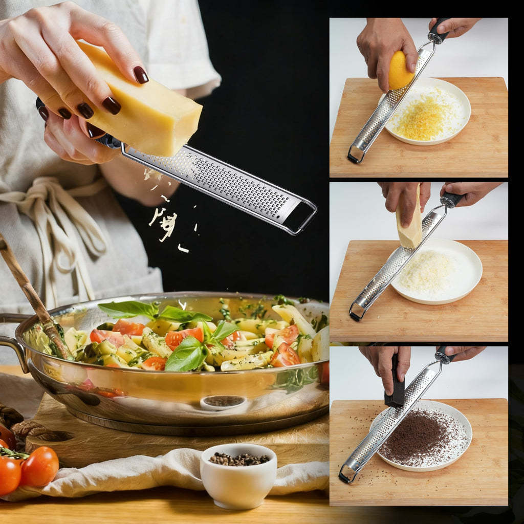 Cheese Grater with Slip-Free Grip, Lemon Zester for Gitrus fruits, Chocolate, Hard Cheeses