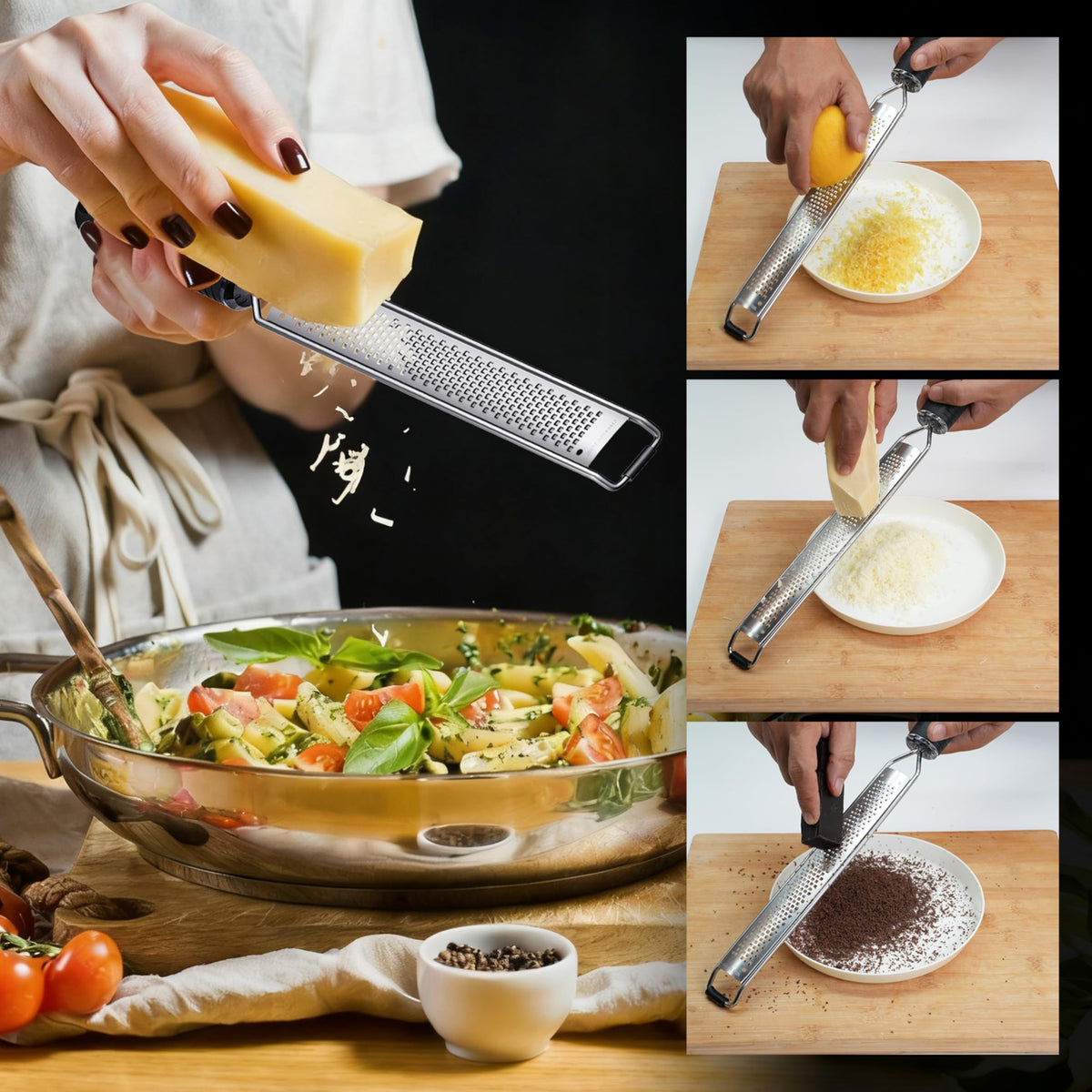Cheese Grater with Slip-Free Grip, Lemon Zester for Gitrus fruits, Chocolate, Hard Cheeses