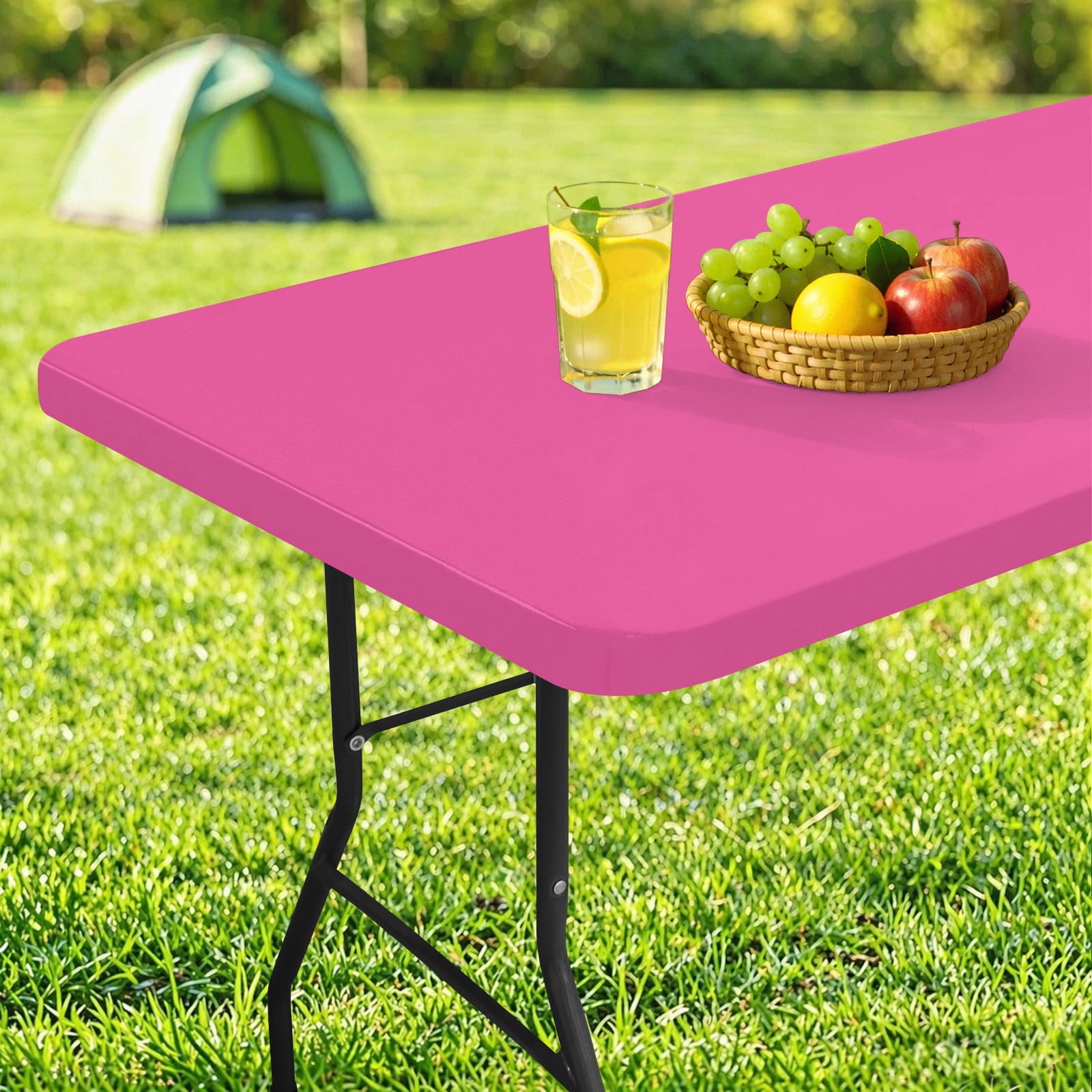 homing Rectangle Table Cloth Cover, Water-Resistant Polyester Elastic Fitted Tablecloth, Fits for 6 Foot Folding Tables, Washable Table Protector for Picnic, Camping, Outdoor (Rose Pink, 30" x 72")
