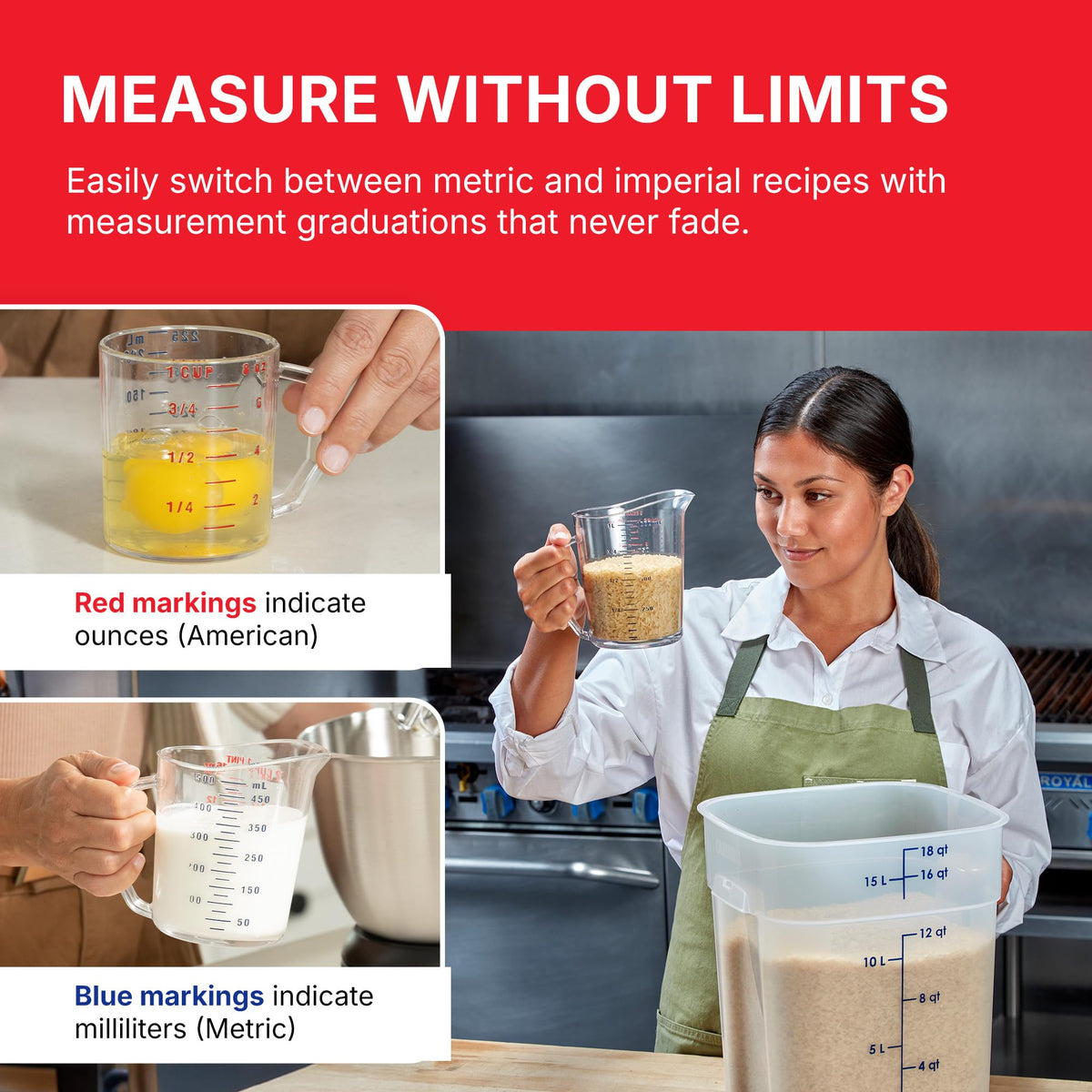 Cambro Measuring Cup - 3 Pack - 1 Cup, 2 Cup, 4 Cup (Clear)