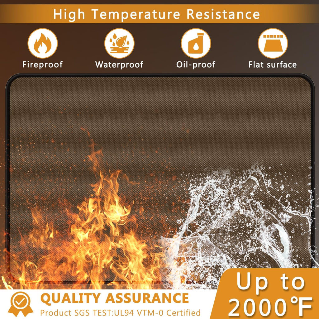 Anze Under Grill Mat for Outdoor Grill, 48x90 Inch Anti-Slip BBQ Floor Mats, Easy to Clean Reusable Fireproof Grill Pad, Oil-Proof Waterproof Protector for Indoor Fireplace Pit Mat Brown