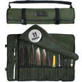 Asaya Waxed Canvas Chef Knife Roll Bag with 10 Slots and a Zipper Pocket - Professional Chef Knife Bag & Storage Case, with Shoulder Strap - Knives Not Included (Forest Green)