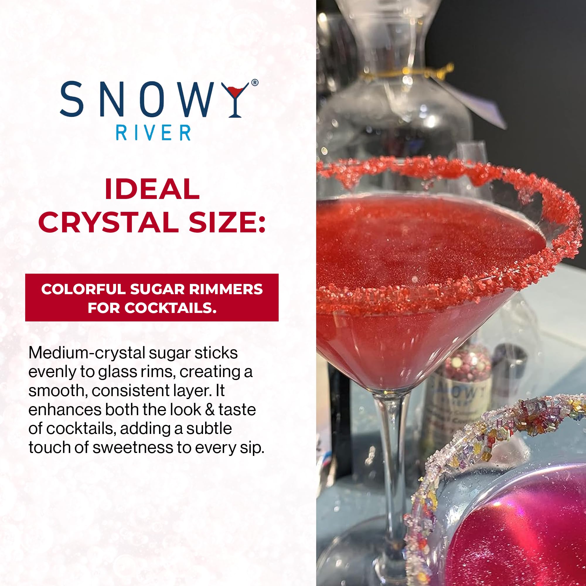 Snowy River Red, Cocktail & Margarita Sugar Rimmer - Vibrant Naturally Colored Sugar for Cocktail Rimming, Baking & Decorating, Medium Crystal - 4oz