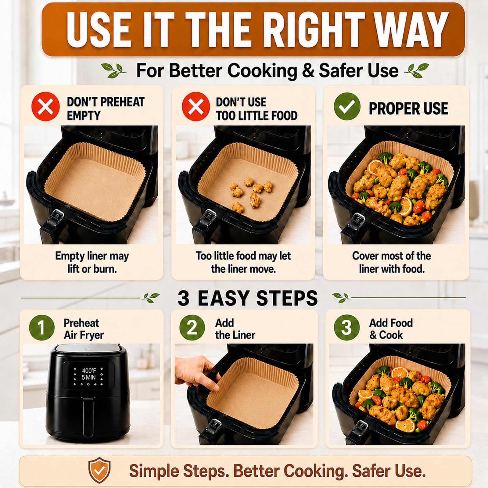 9 Inch Air Fryer Liners Disposable, 125 Pack Airfryer Paper for 5-8 QT