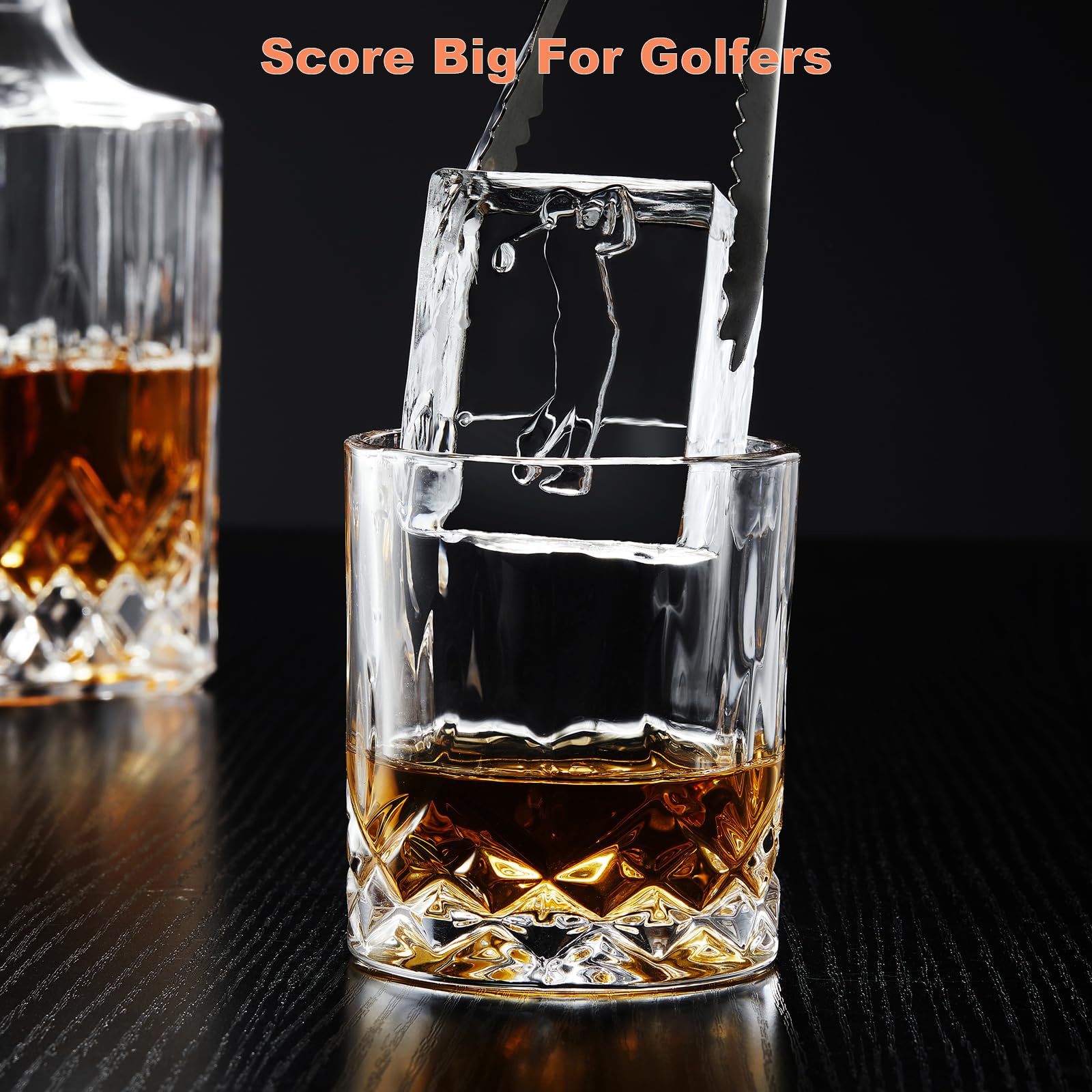 TPPICK Clear Square Ice Cube Maker Mold for Whiskey Bourbon, Golf Gifts for Men, Golf Accessories Stocking Stuffers for Men, 4 Golf Theme Ice Stamp Included
