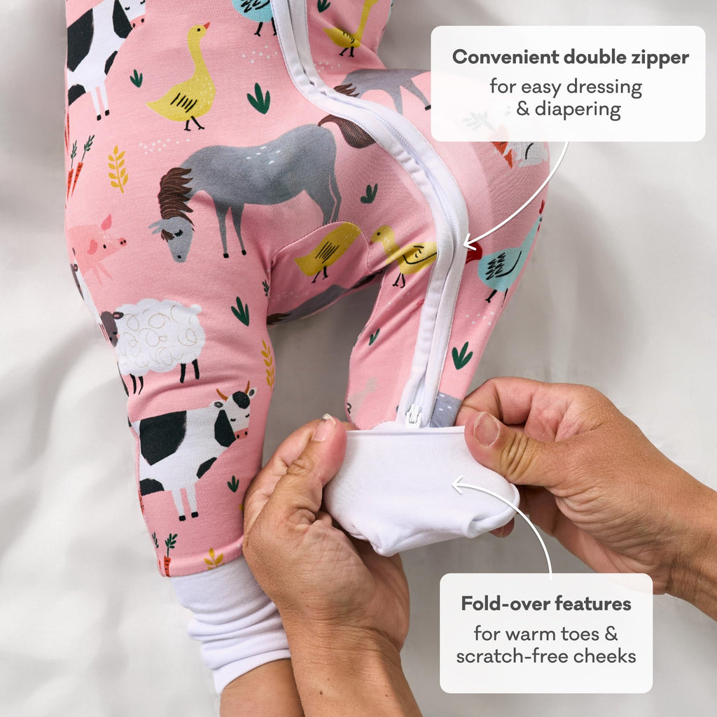 Little Sleepies Baby Pajamas, Pink Farm Animals, Newborn