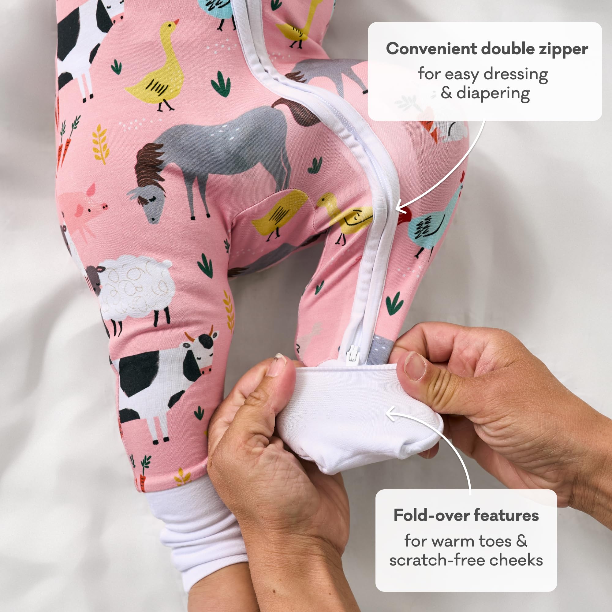 Little Sleepies Baby Pajamas, Pink Farm Animals, Newborn