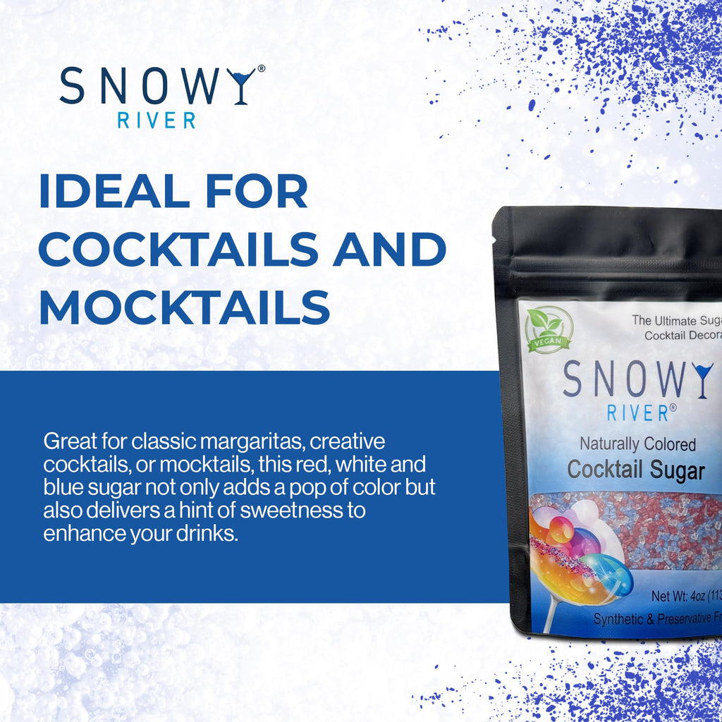 Snowy River Natural Cocktail Sugar Rimmer - Kosher Certified Naturally Colored Beverage Rimming Sugar for Cocktails, Margaritas, Drinks (America, 4 Ounce (Pack of 1))