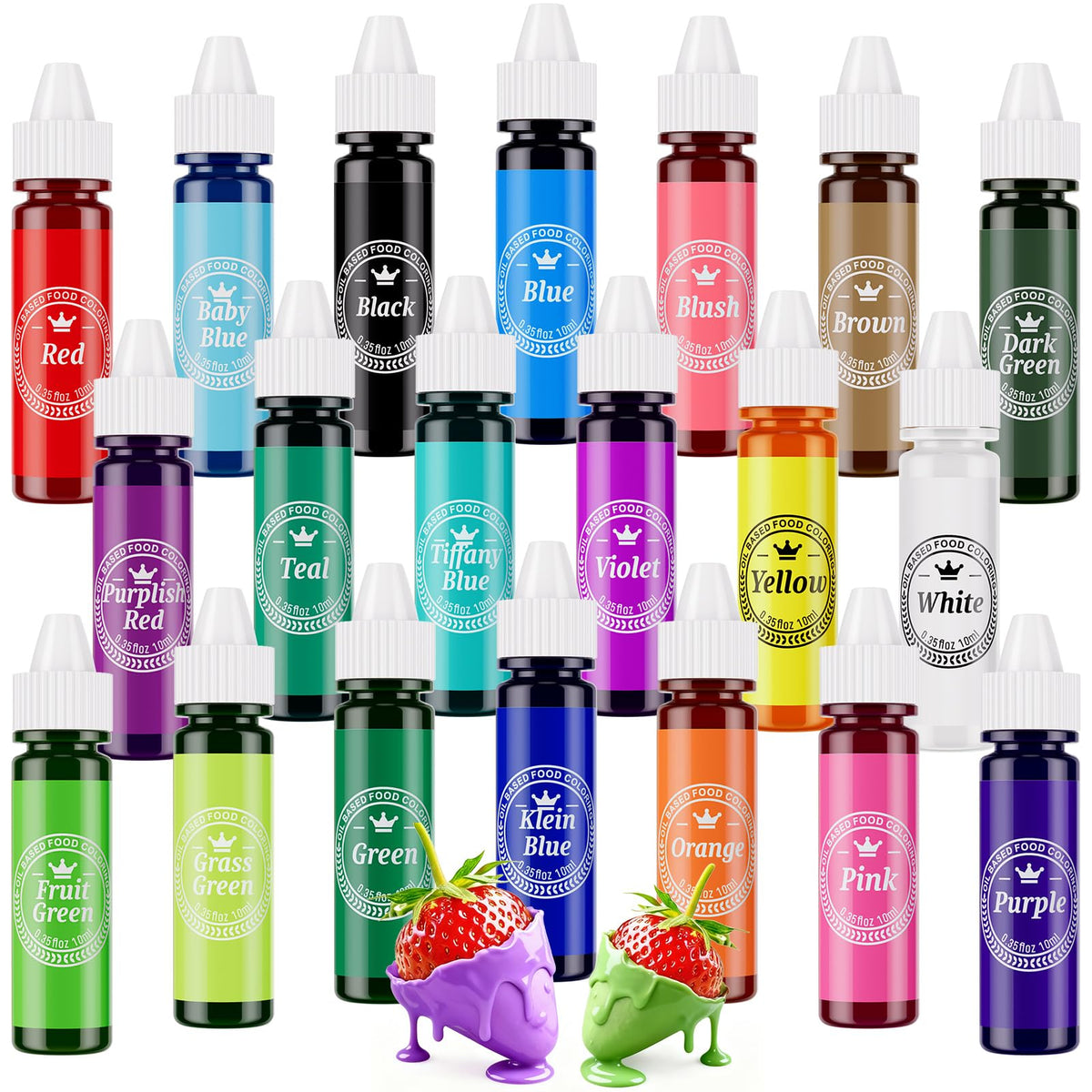 Oil Based Food Coloring for Chocolate 20 Colors.25 Fl Oz Bottles Food Grade Edible Dye for Baking Candy Melts
