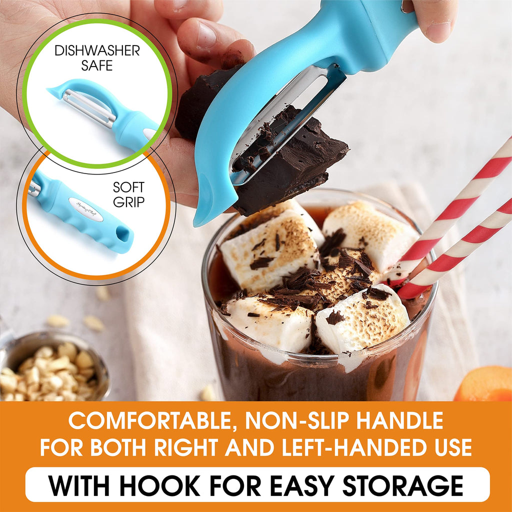 Spring Chef Swivel Potato Peeler for Kitchen w/Soft Grip Handle, Aqua Sky