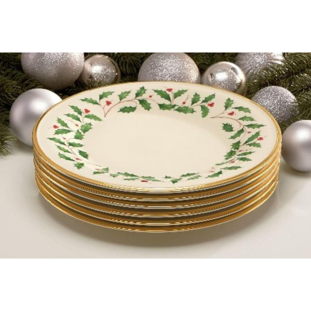 Lenox Holiday 6-Piece Dinner Plates Dinnerware Set, Service For 6, Porcelain, Dishwasher Safe, Round Plates Set, Holiday Red & Green, Perfect for Gatherings, Christmas Dinnerware (Ivory, 6 Piece)