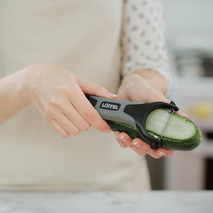 LÖFFEL Peeler for Potato Vegetable Orange - Heavy Duty Double Sided Dual Purpose Non Slip Grip Apple Fruit Y Shaped with Ultra Sharp Stainless Steel Straight and Serrated Blades, Dishwasher Safe