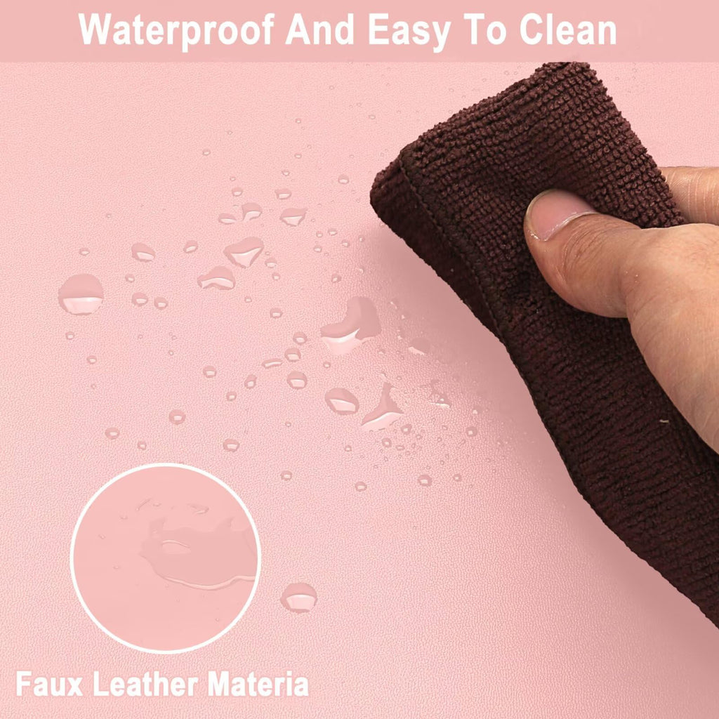 Zinkooat Leather Desk Mat,1.8mm Thick,16x60 Inch Desk Cover,Desk Protector Mat,Dresser Cover Top,XL Desk Mat,Table Top Protector,Dresser Protector Top(Pink+Silvery,16x60)