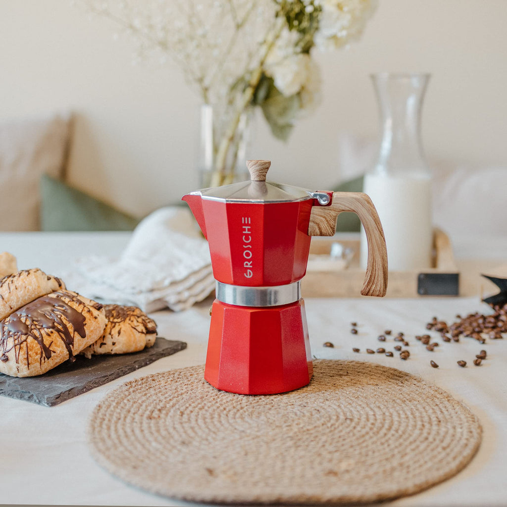 GROSCHE Milano Stovetop Espresso Maker Moka Pot 9 espresso Cup 15.2 oz Red