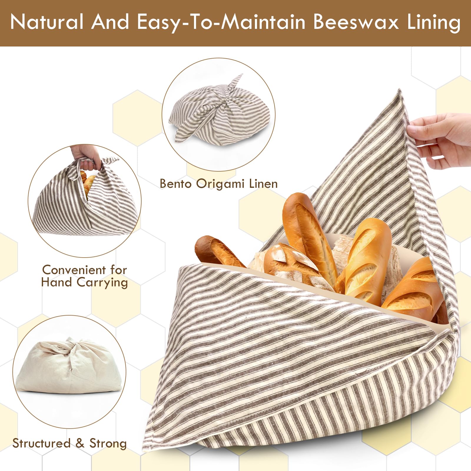 yeload 2 Pack Beeswax Bread Bags, Striped Linen Bento Bags, 14" Cotton Loaf Bag, Reusable Organic Food Storage, Sourdough Bag, Rustic Farmhouse Azuma Bukuro Origami Wrap for Baked Gifts (Red, 2)
