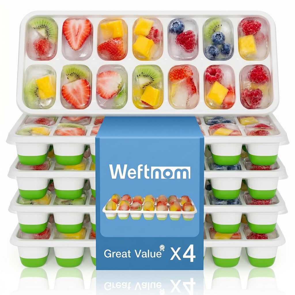Weftnom Ice Cube Trays with Lids for Freezer, 4 Pack Silicone Set, 56 Cubes