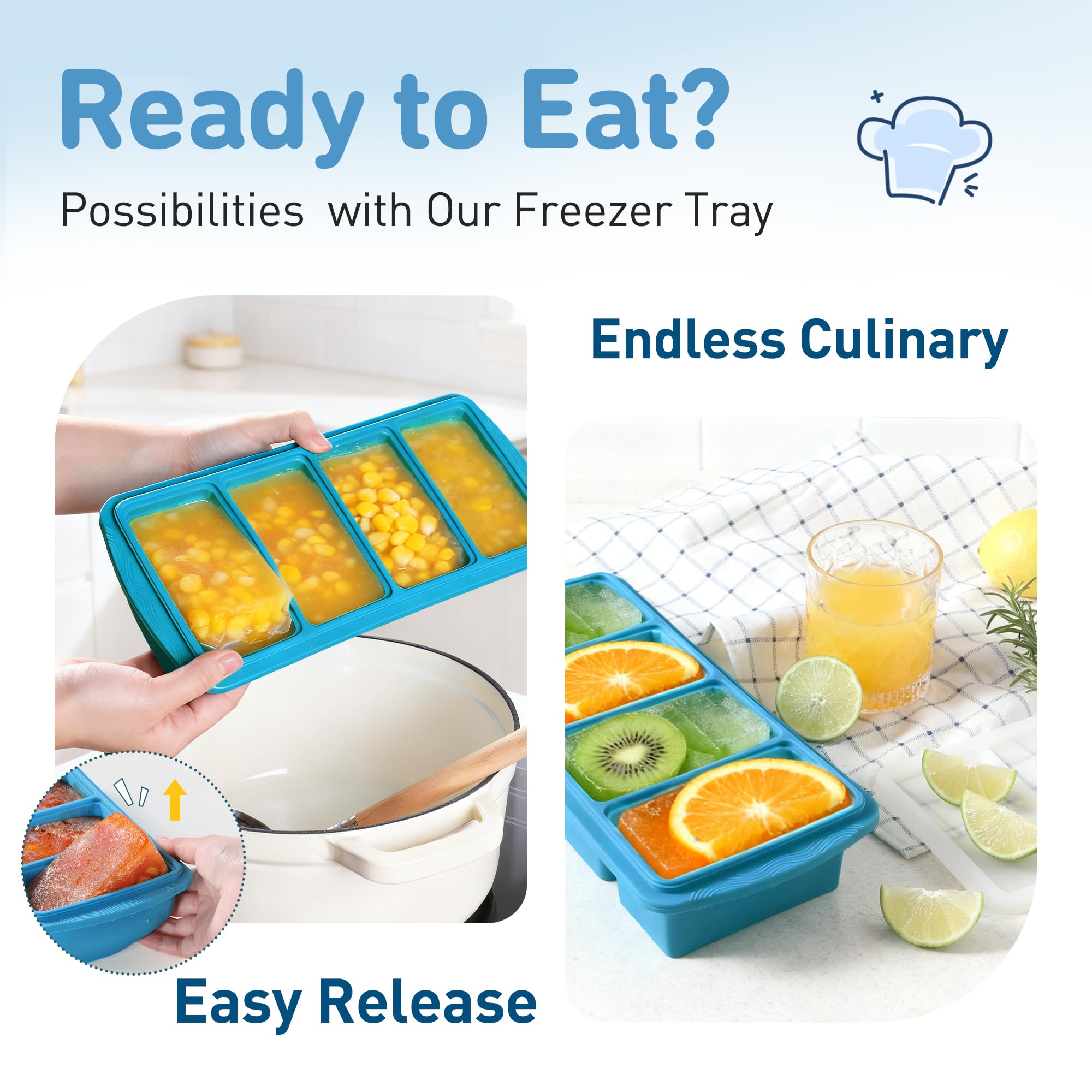 Silicone Freezer Tray with Lid Soup Freezer Container Molds with Steel Reinforced Rim for Freezing Soup Sauce Broth Leftovers large Ice Cube Molds Oven Dishwasher Safe Ice Trays for Freezer with Bin