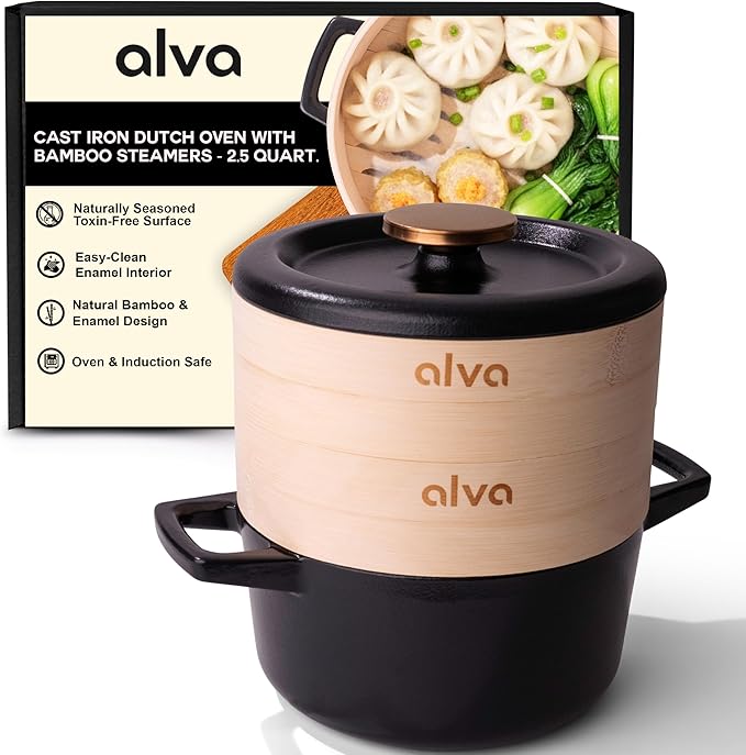 Alva Nori 5-Qt Enameled Cast Iron Dutch Oven with Lid, Black Casserole Pot