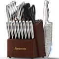 Astercook Knife Set, 15-Piece Kitchen Knife Set with Block, Built-in Knife Sharpener, German Stainless Steel Knife Block Set, Dishwasher Safe Kitchen Utensils Set
