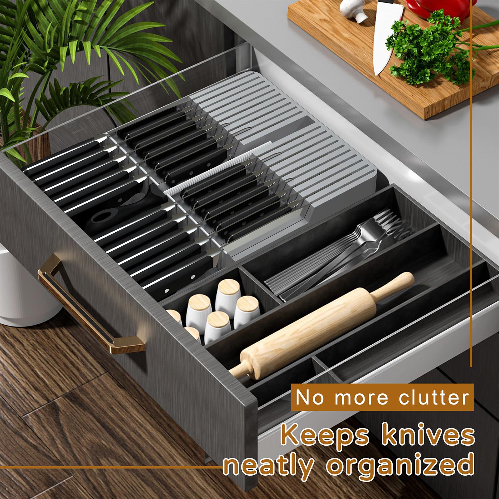 NIUXX Knife Drawer Organizer, Large Capacity In-Drawer Knife Block Set