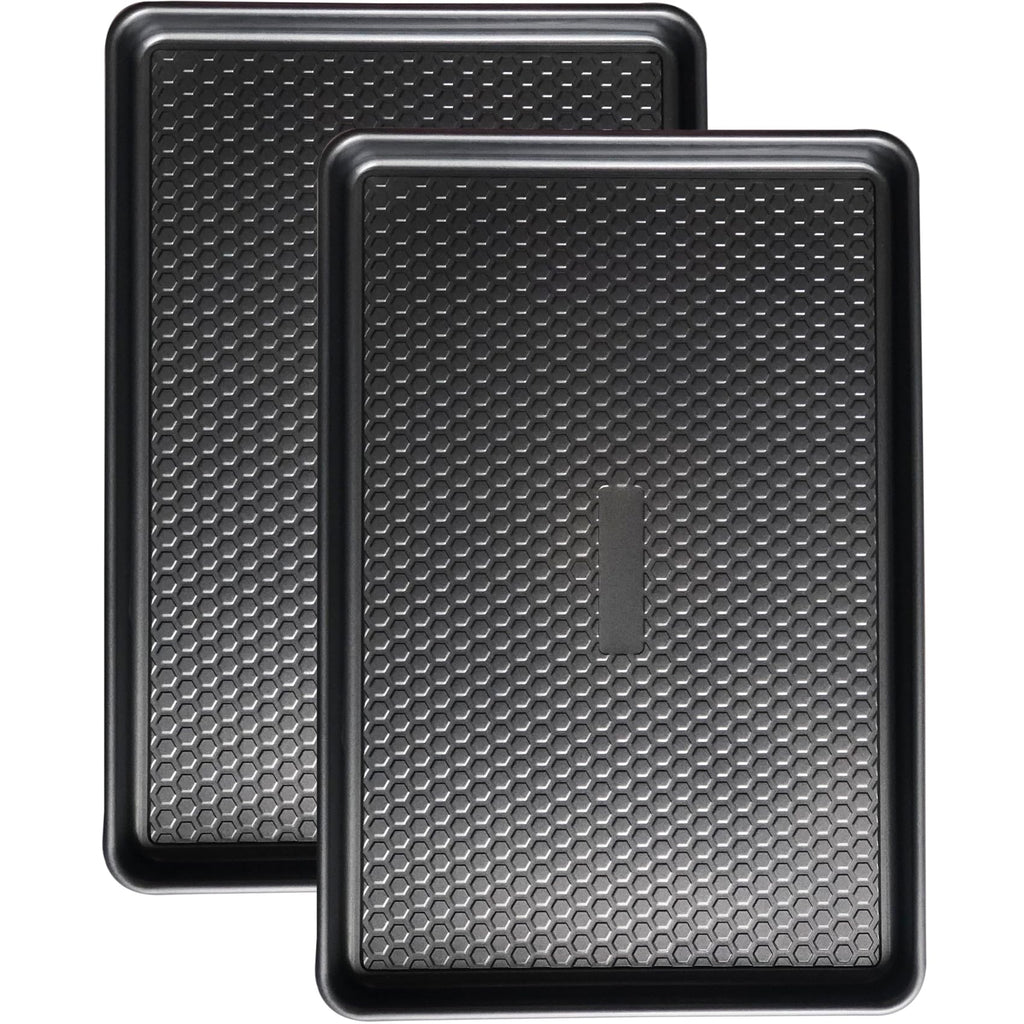 JOHO BAKING Large Baking Sheet Set (2 Pack) - Half Sheet Pan 17.7x12.2 Inch, 0.8mm Heavy Duty Carbon Steel, Nonstick & Warp Resistant Cookie Sheet for Baking, Roasting, Textured Pattern, Dark Grey