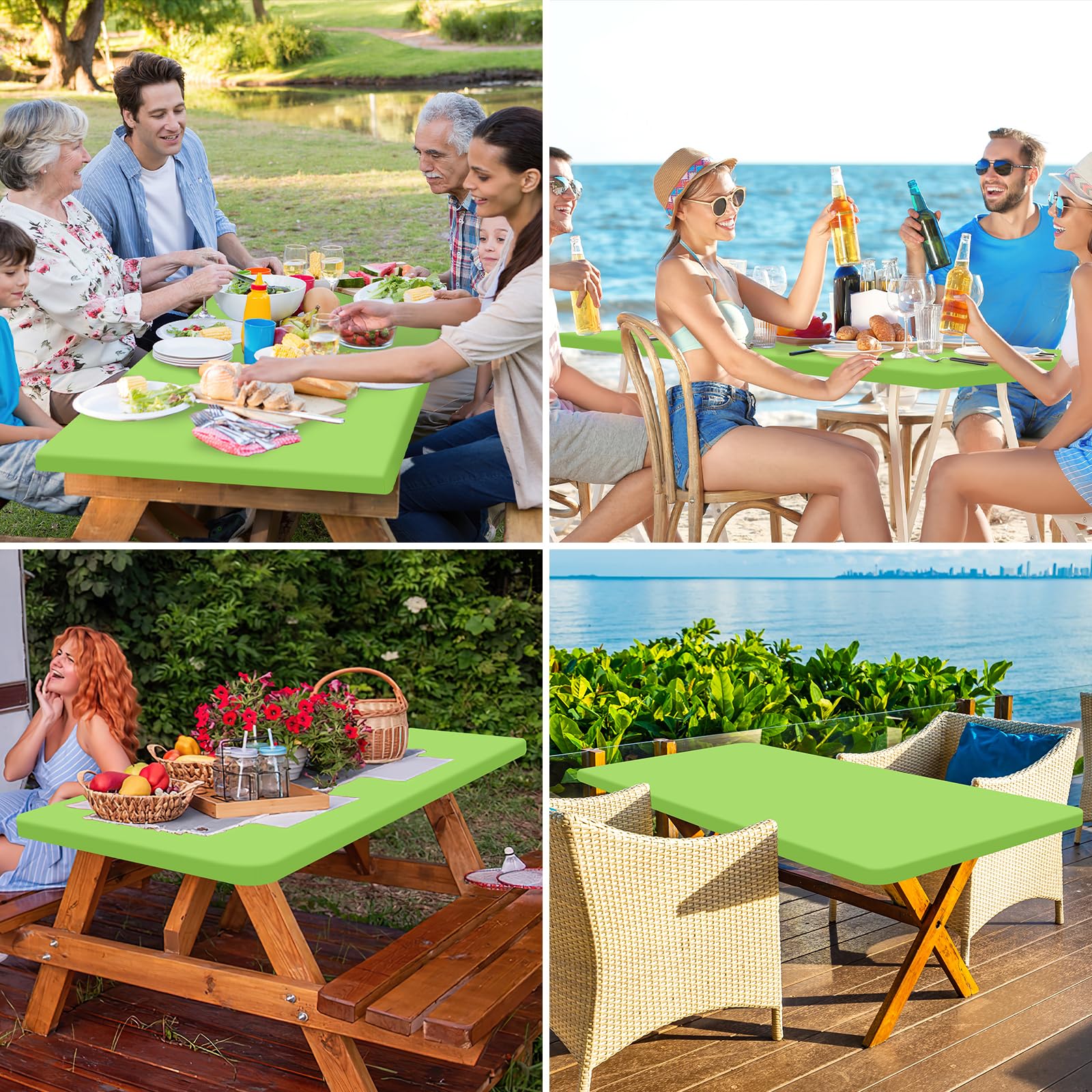 homing Rectangle Table Cloth Cover, Water-Resistant Polyester Elastic Fitted Tablecloth, Fits for 5 Foot Folding Tables, Washable Table Protector for Picnic, Camping, Outdoor (Lime Green, 30" x 60")