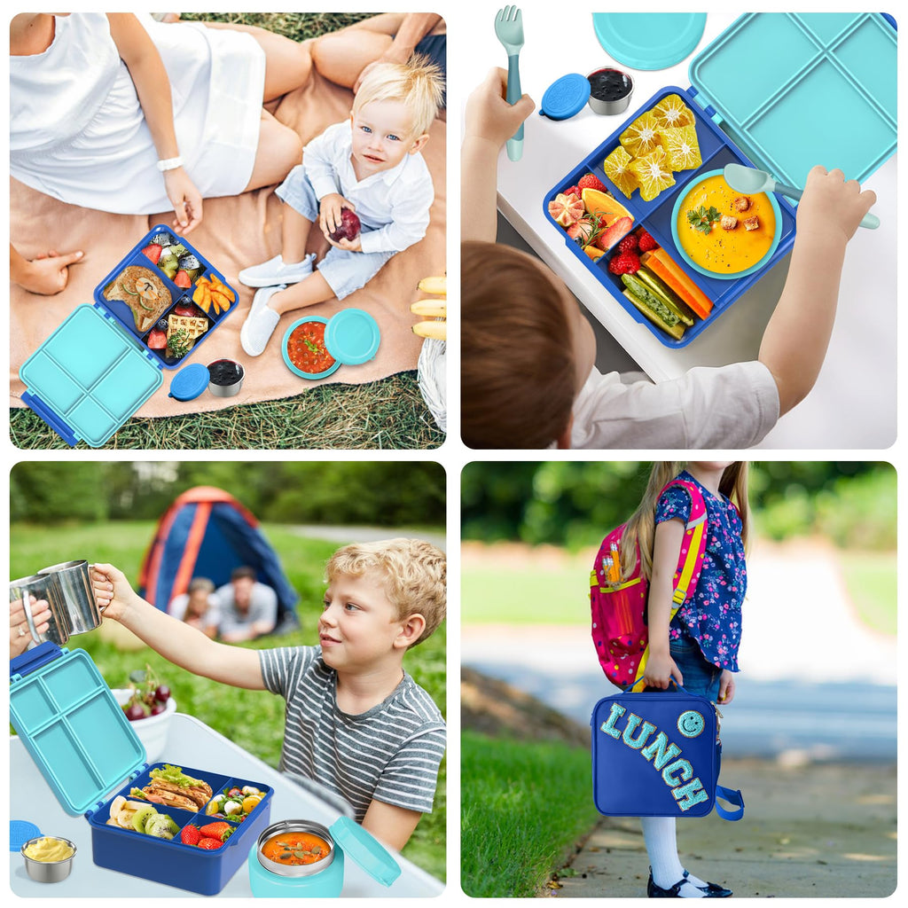 Aimsnk Kids Lunch Box with Thermo Insulated Lunch Bag for School, Blue