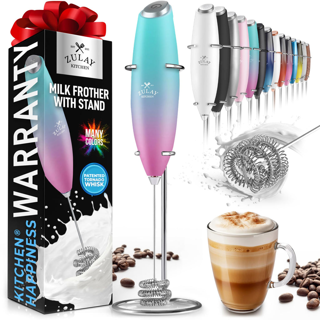 Zulay Powerful Milk Frother for Coffee with Upgraded Titanium Motor - Handheld Electric Whisk, Milk Foamer, Mini Mixer & Coffee Blender for Frappe, Latte, Matcha, No Stand - Pristine Teal