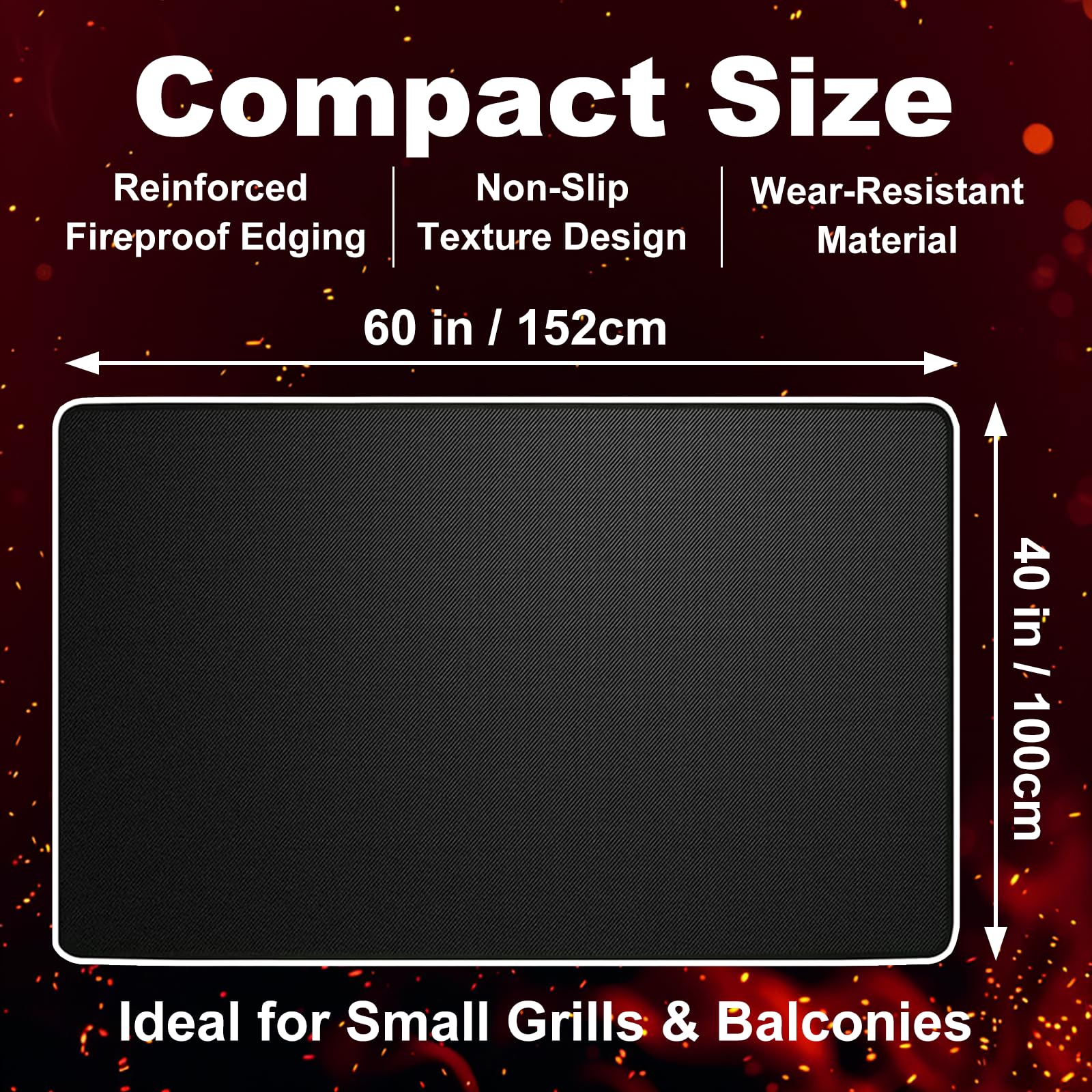 60 x 40 Inch Under Grill Mat for Outdoor Grill with Weighted Corners, Stay-Flat Fireproof BBQ Mat, Waterproof & Oil-Proof Deck & Patio Protector for Gas, Charcoal, Smoker